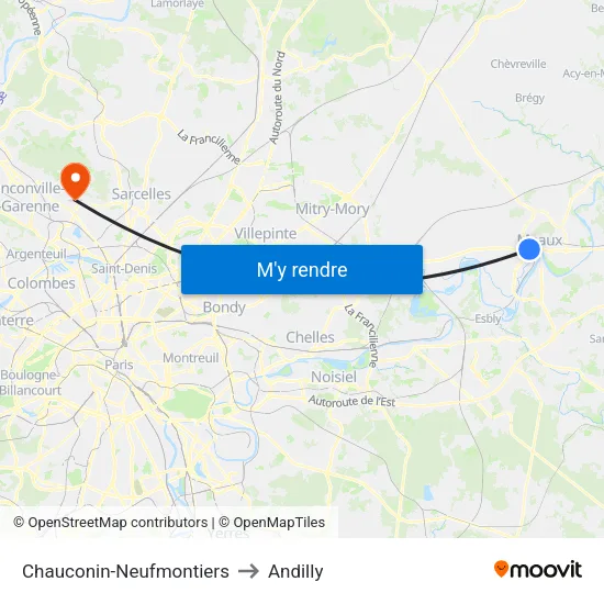Chauconin-Neufmontiers to Andilly map