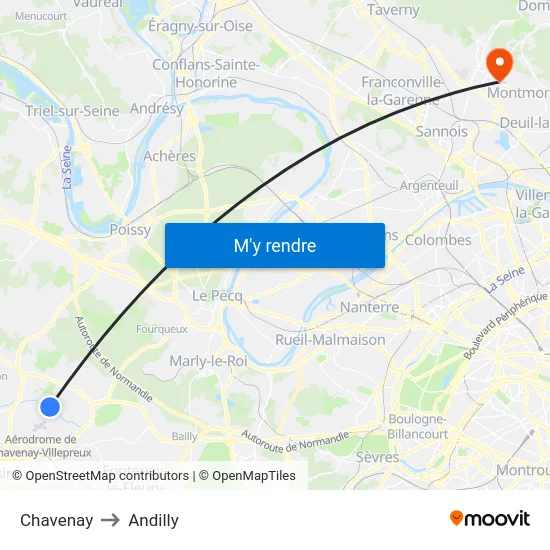 Chavenay to Andilly map