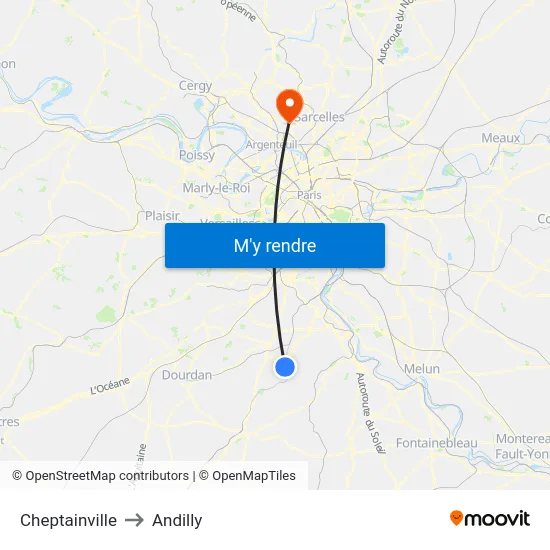 Cheptainville to Andilly map