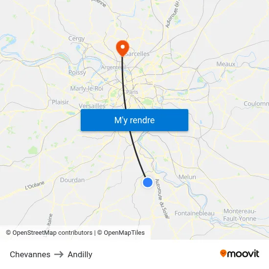 Chevannes to Andilly map