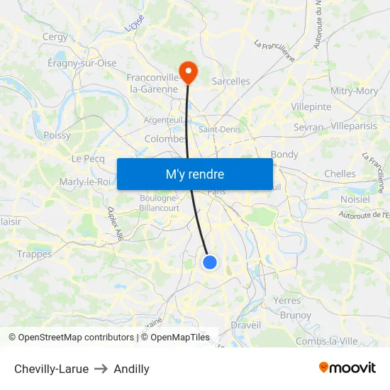 Chevilly-Larue to Andilly map