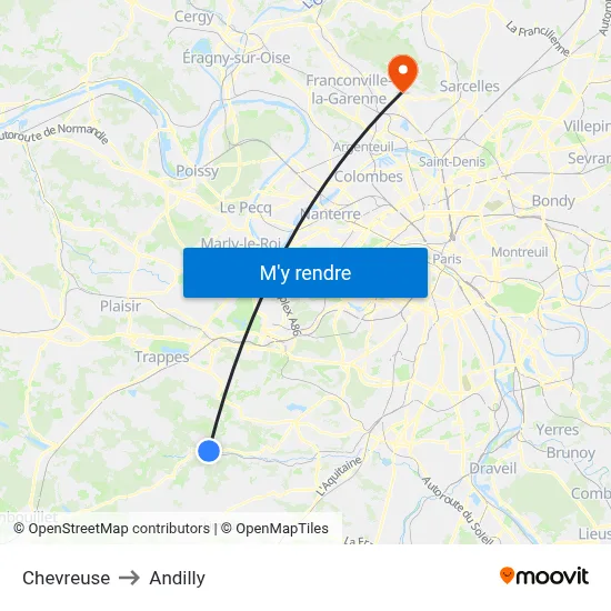 Chevreuse to Andilly map