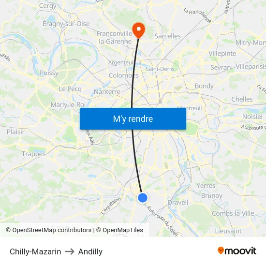 Chilly-Mazarin to Andilly map
