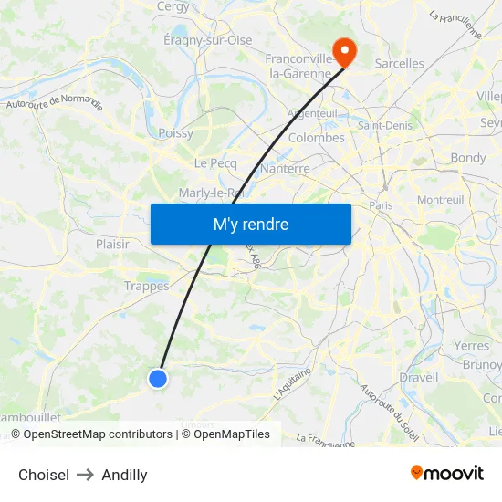 Choisel to Andilly map