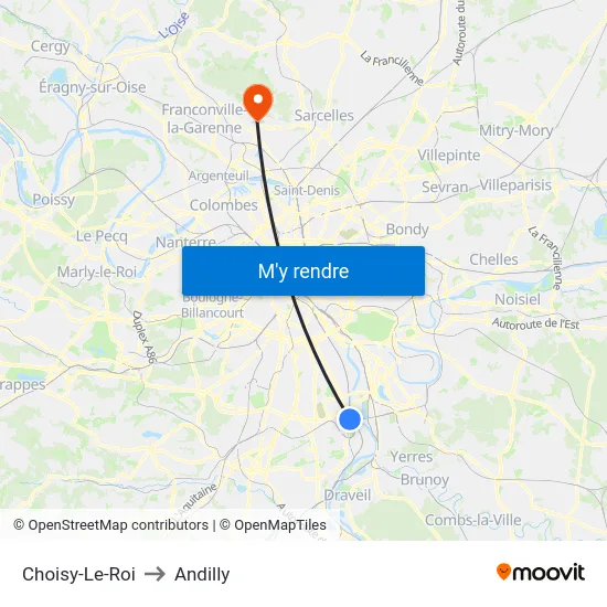 Choisy-Le-Roi to Andilly map
