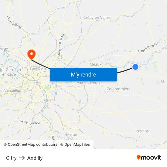 Citry to Andilly map