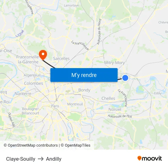 Claye-Souilly to Andilly map