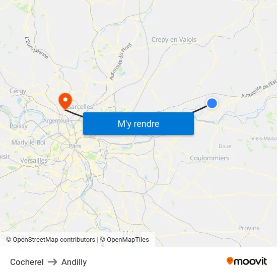 Cocherel to Andilly map