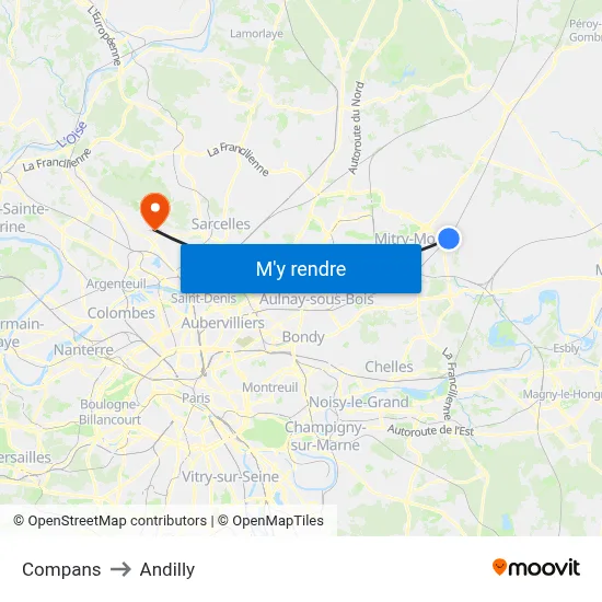 Compans to Andilly map