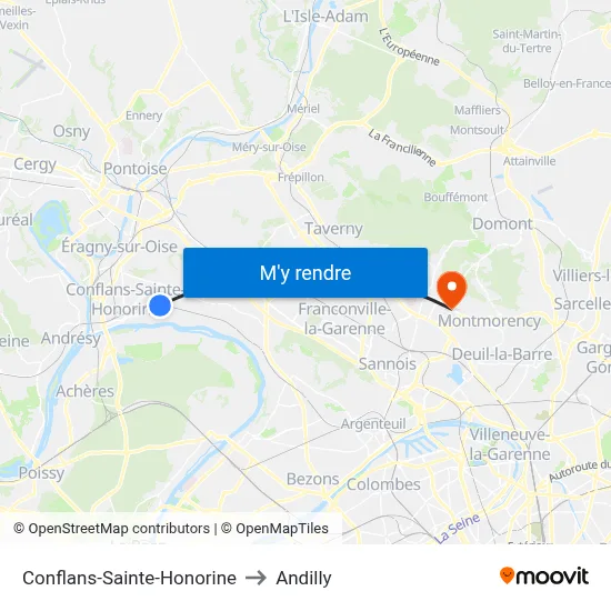 Conflans-Sainte-Honorine to Andilly map