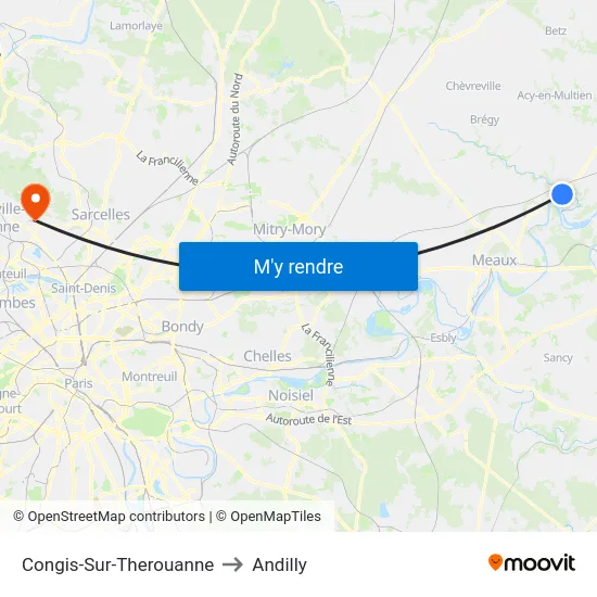 Congis-Sur-Therouanne to Andilly map