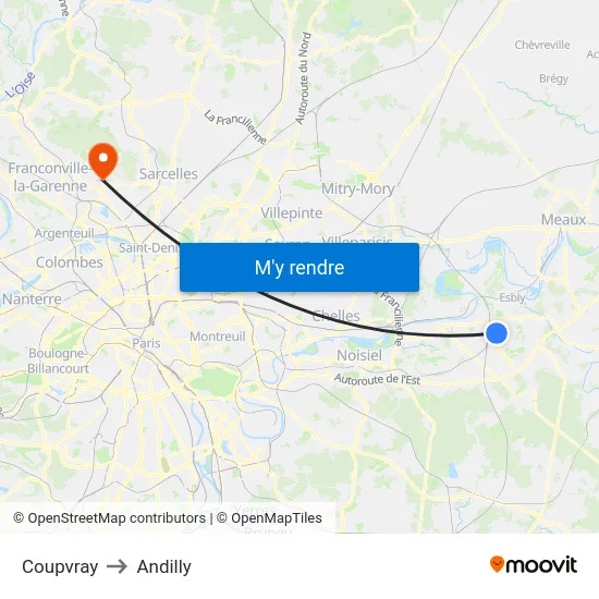 Coupvray to Andilly map