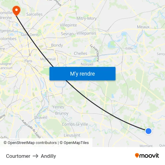 Courtomer to Andilly map