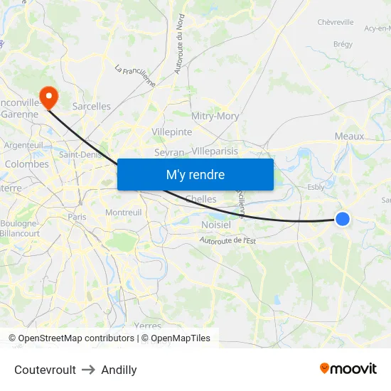 Coutevroult to Andilly map