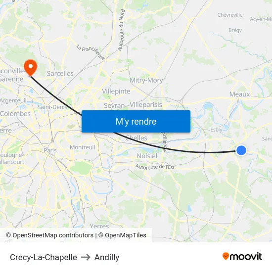 Crecy-La-Chapelle to Andilly map