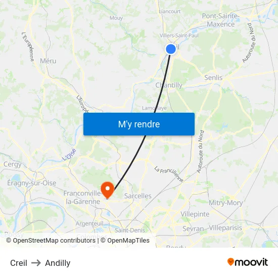 Creil to Andilly map