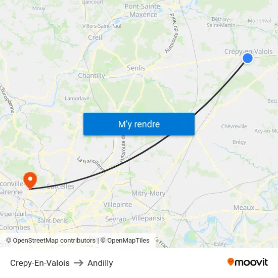 Crepy-En-Valois to Andilly map