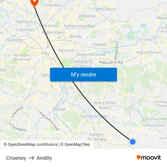 Crisenoy to Andilly map