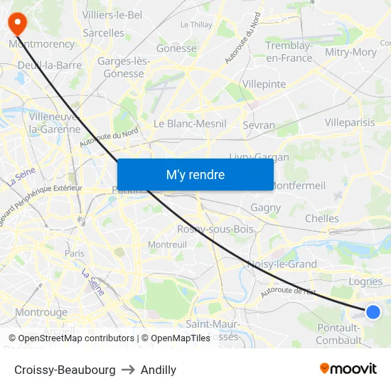Croissy-Beaubourg to Andilly map