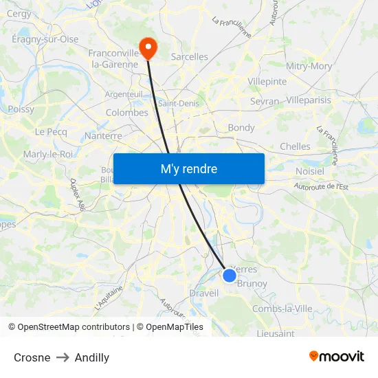 Crosne to Andilly map