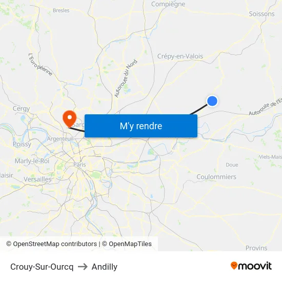 Crouy-Sur-Ourcq to Andilly map