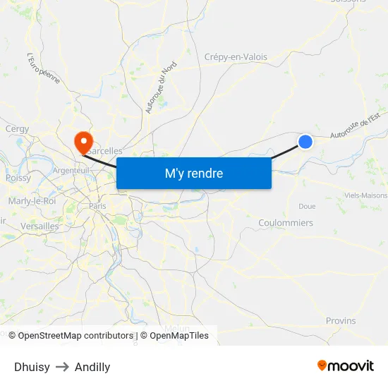 Dhuisy to Andilly map