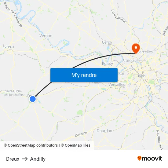 Dreux to Andilly map