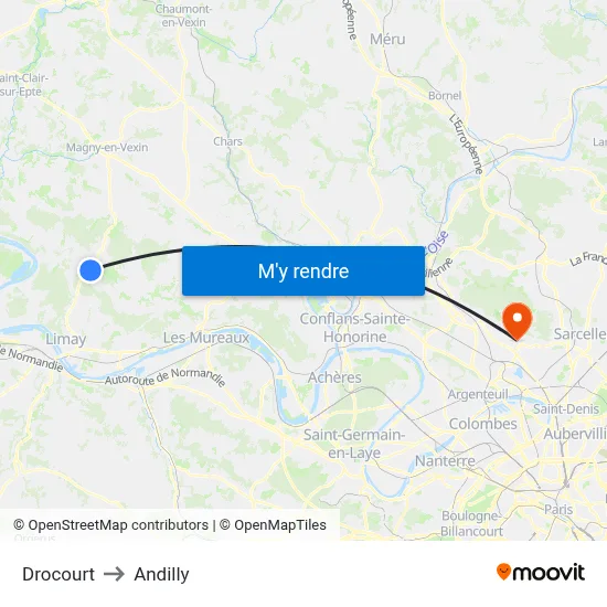 Drocourt to Andilly map
