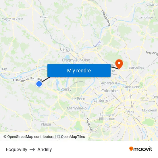 Ecquevilly to Andilly map