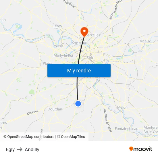 Egly to Andilly map