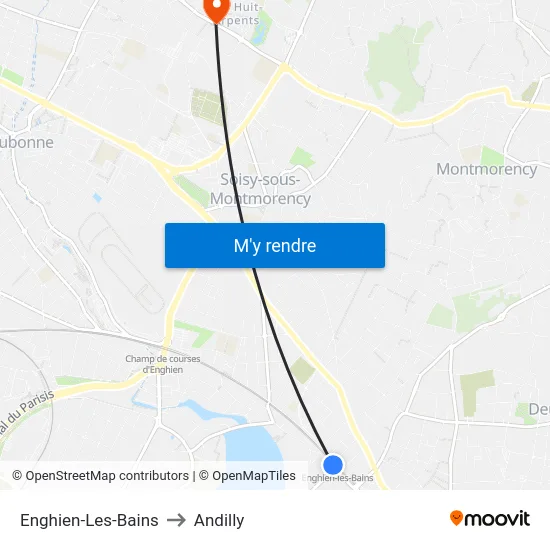 Enghien-Les-Bains to Andilly map