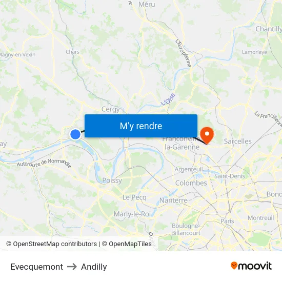 Evecquemont to Andilly map