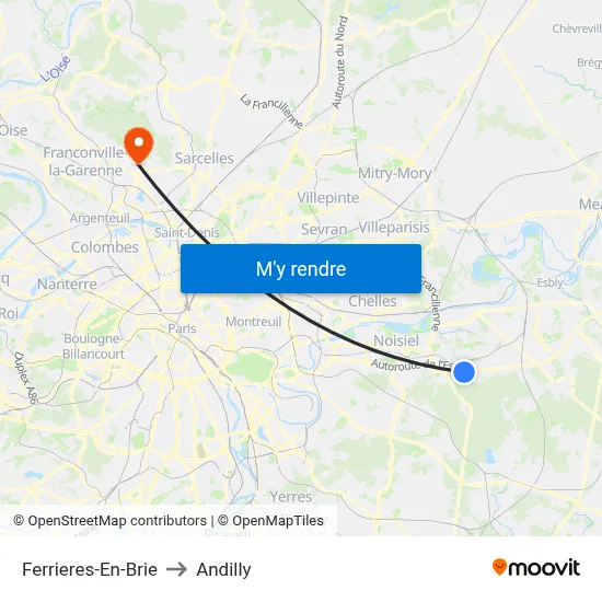 Ferrieres-En-Brie to Andilly map