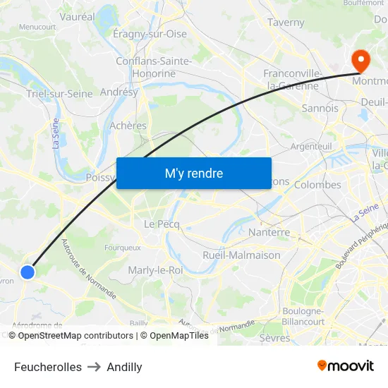 Feucherolles to Andilly map