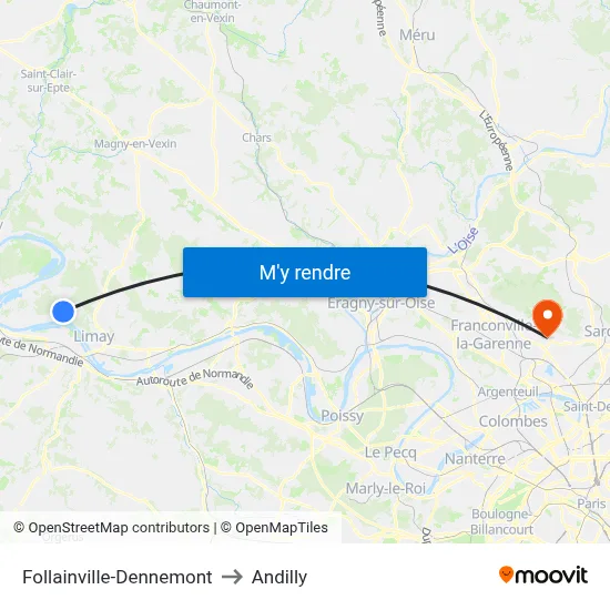 Follainville-Dennemont to Andilly map