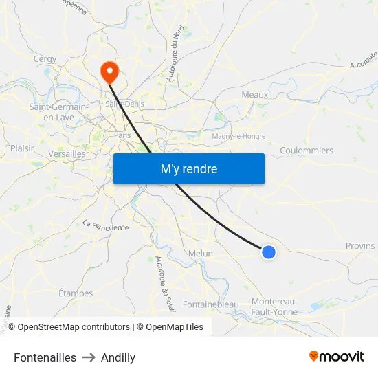 Fontenailles to Andilly map