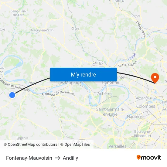 Fontenay-Mauvoisin to Andilly map