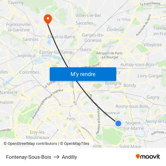 Fontenay-Sous-Bois to Andilly map