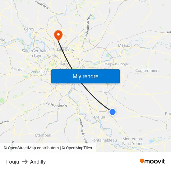 Fouju to Andilly map