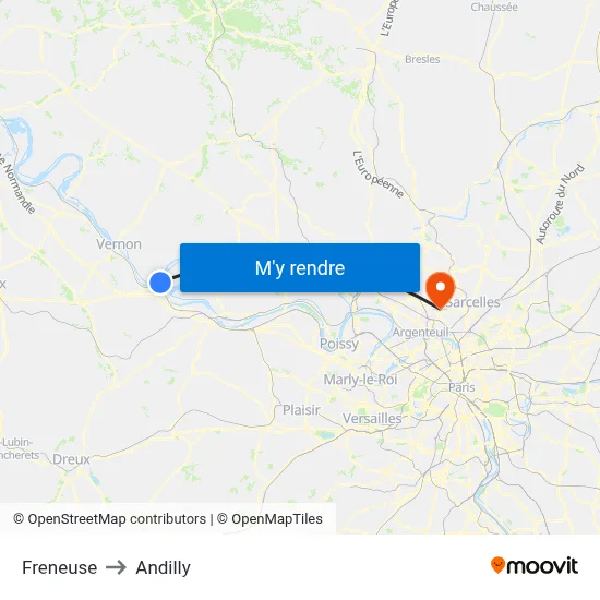 Freneuse to Andilly map