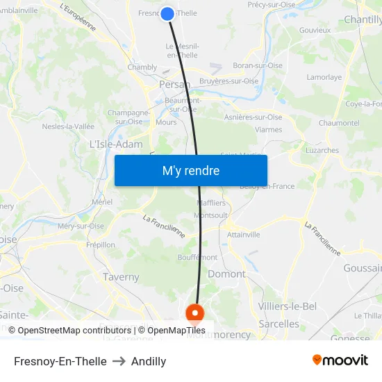 Fresnoy-En-Thelle to Andilly map