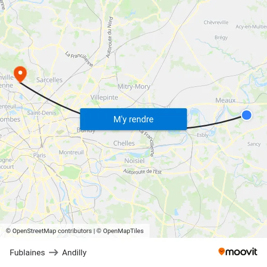 Fublaines to Andilly map