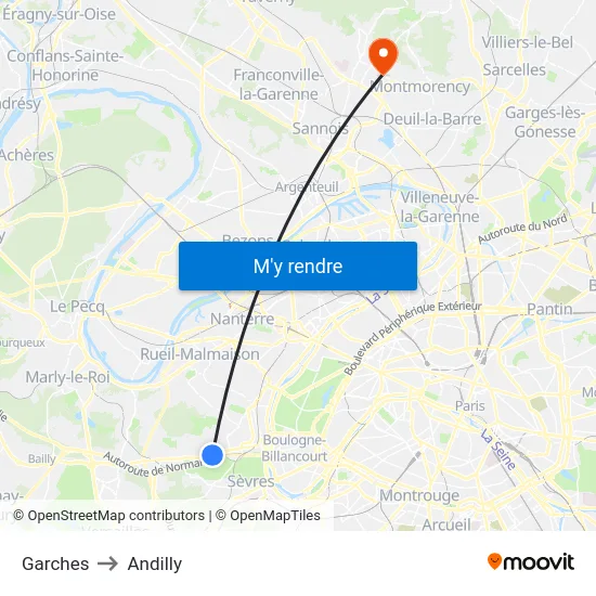 Garches to Andilly map