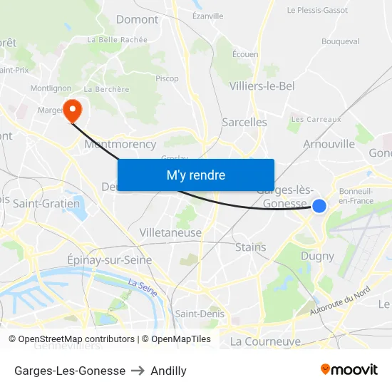 Garges-Les-Gonesse to Andilly map