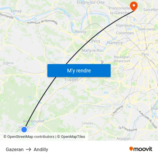 Gazeran to Andilly map