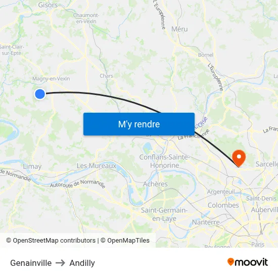 Genainville to Andilly map