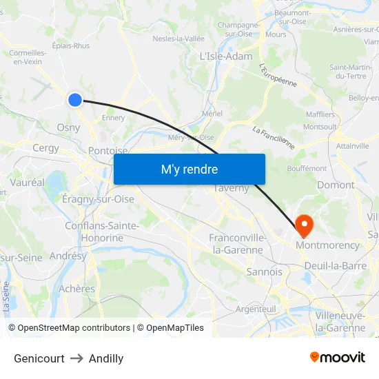 Genicourt to Andilly map