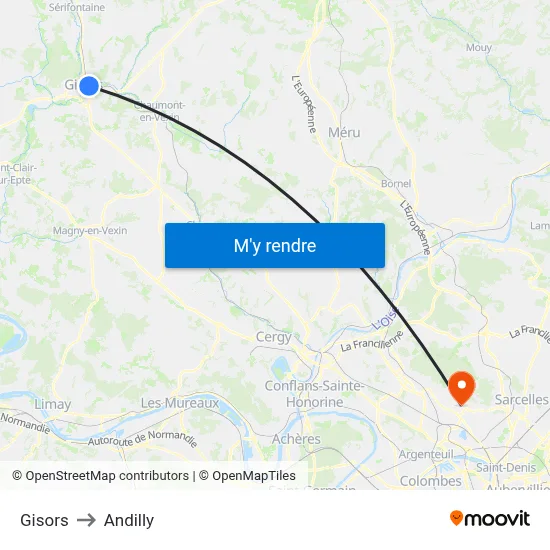 Gisors to Andilly map