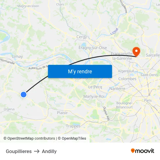 Goupillieres to Andilly map
