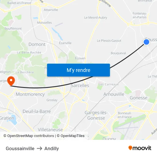 Goussainville to Andilly map